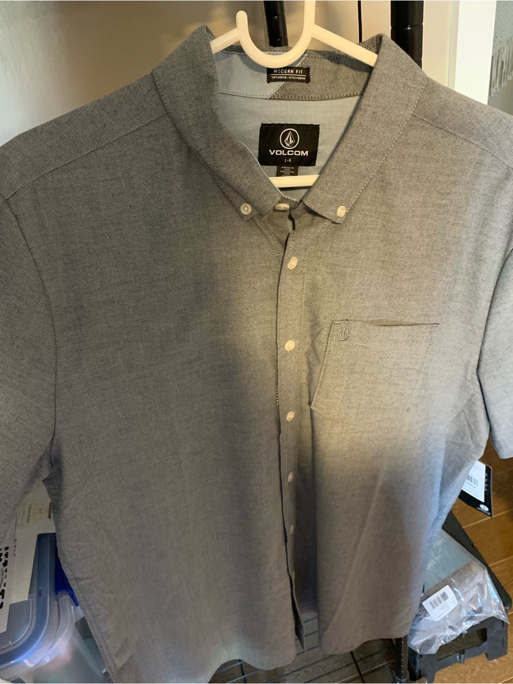 Volcom Men's Short-Sleeve Button-Down Shirt — Light Gray